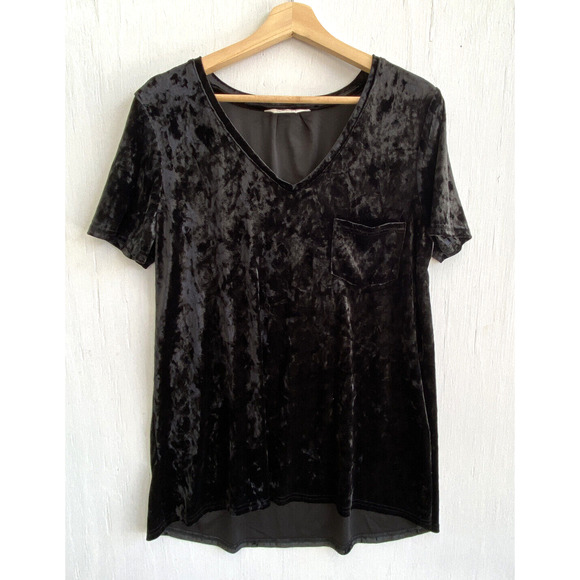 Spring & Mercer Velvet Legging Tee Black Soft Velvet Tunic Top Pocket Size L - Picture 1 of 3